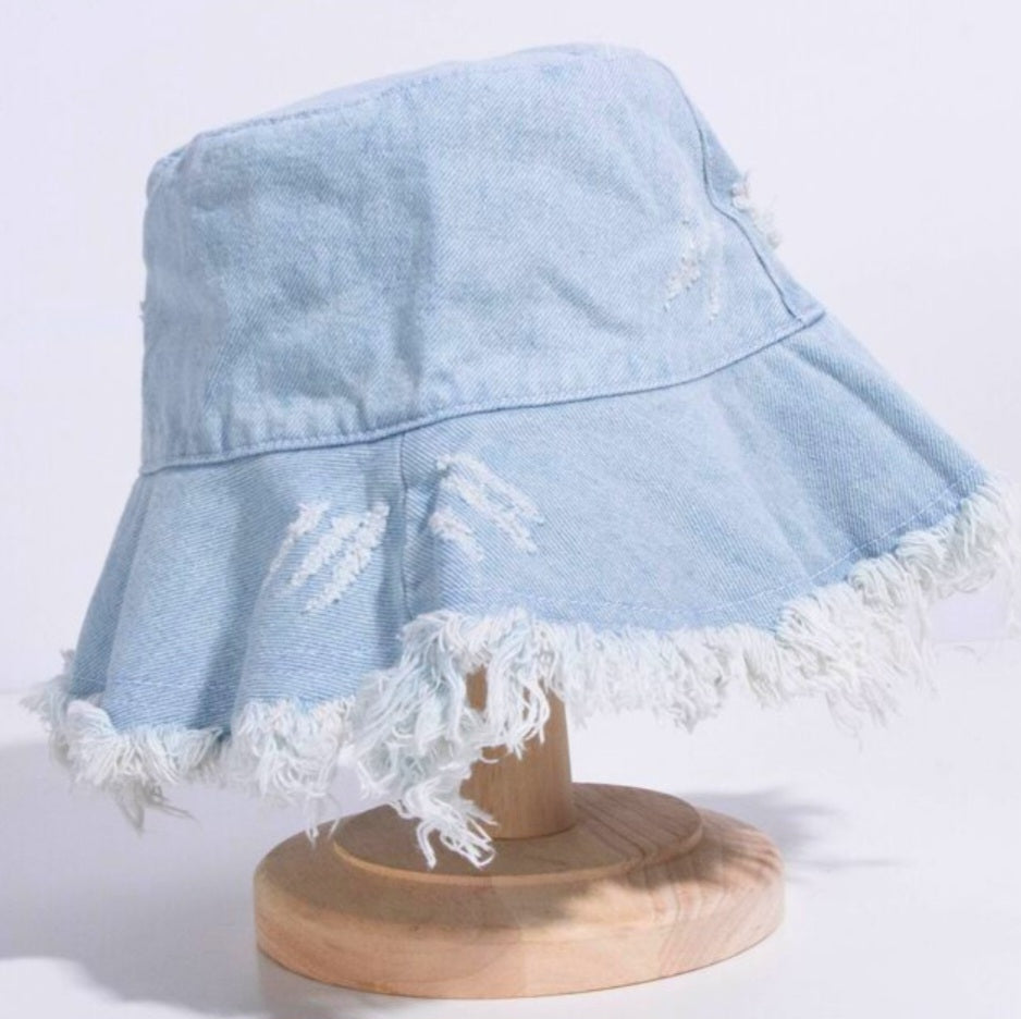 Floppy Frayed Denim Bucket Hat