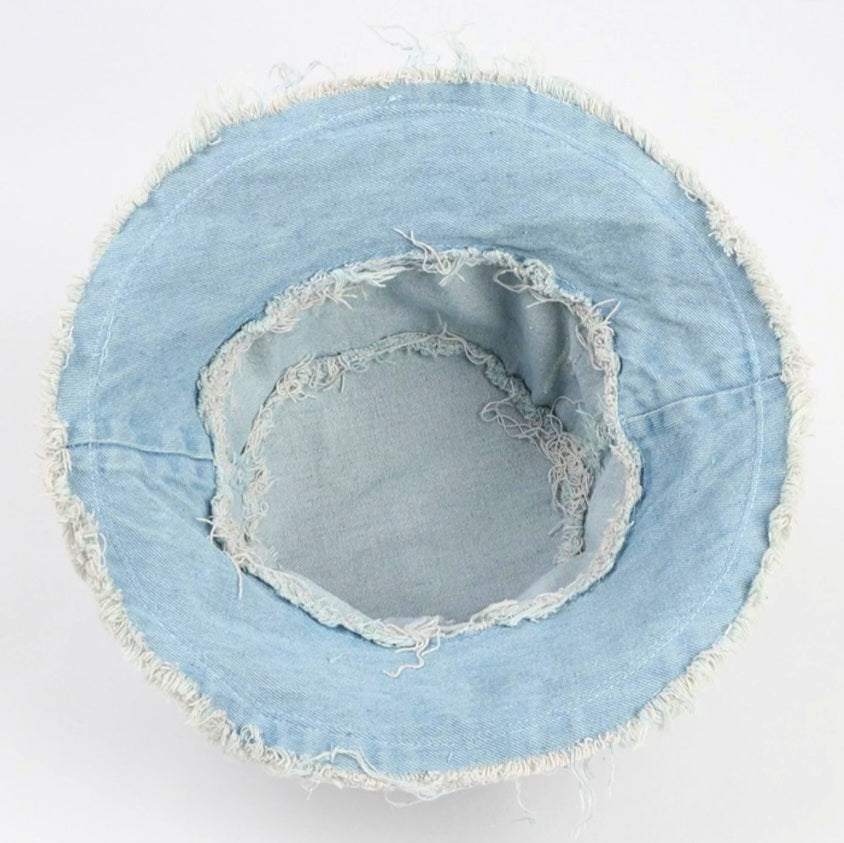 Floppy Frayed Denim Bucket Hat