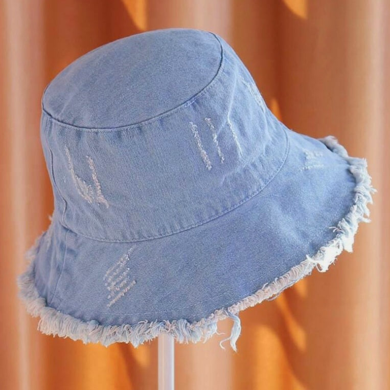 Floppy Frayed Denim Bucket Hat