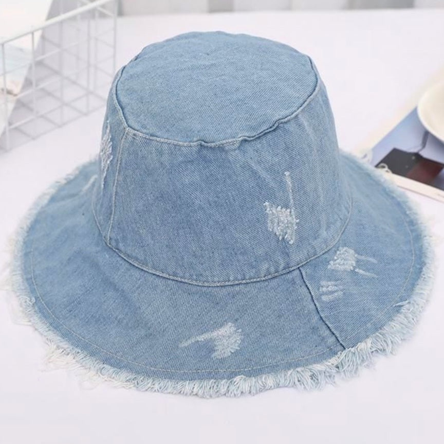 Floppy Frayed Denim Bucket Hat