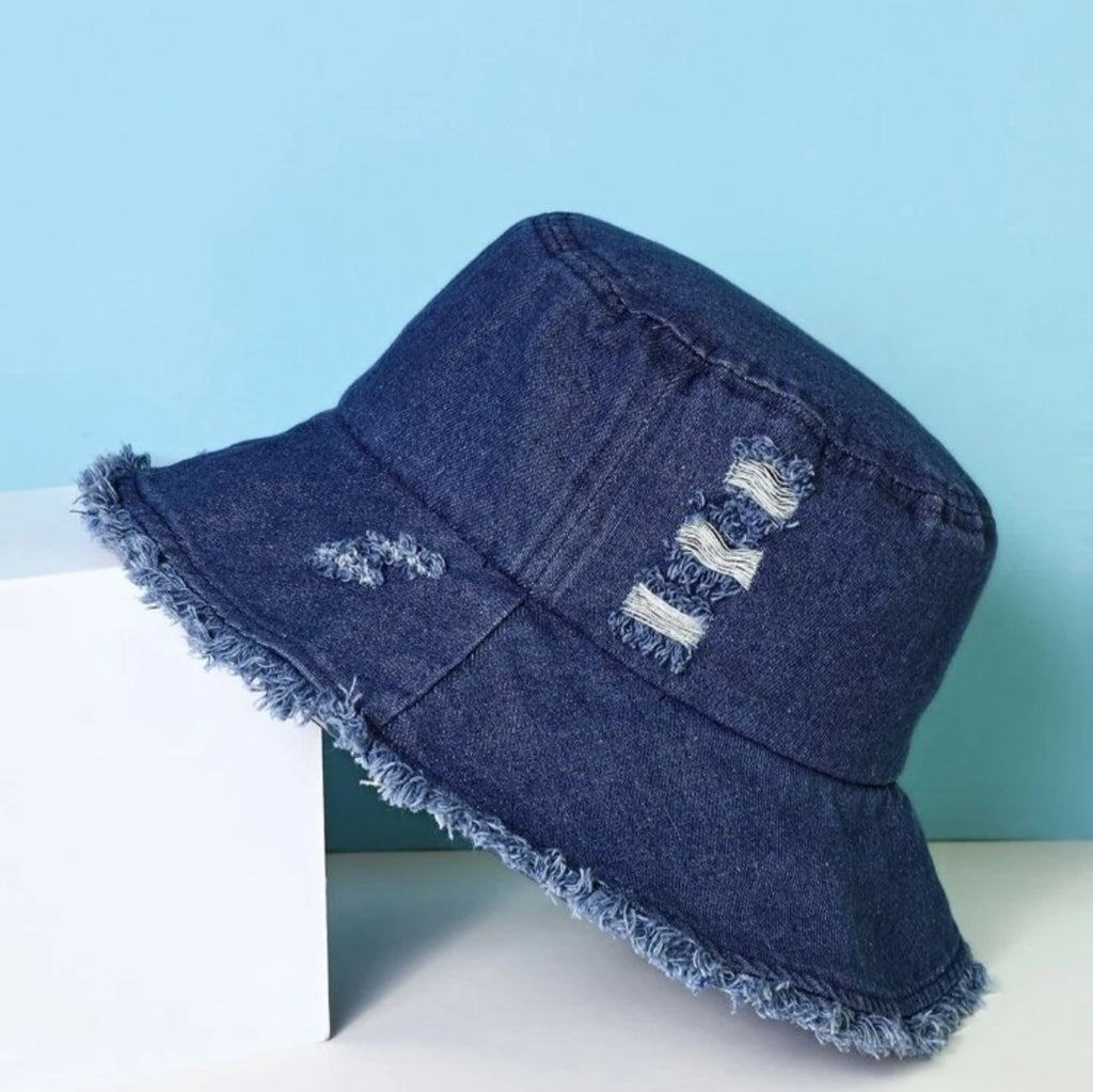Distressed Striped Denim Bucket Hat Watermill – Above The Clouds